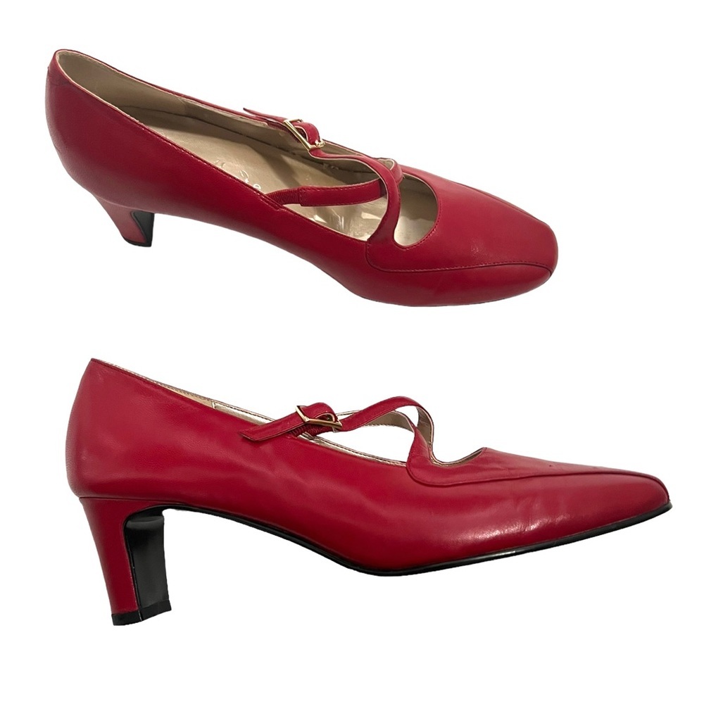 DAVID TATE Red Leather Criss Cross Strap Low Heel Shoe Women's Size 8